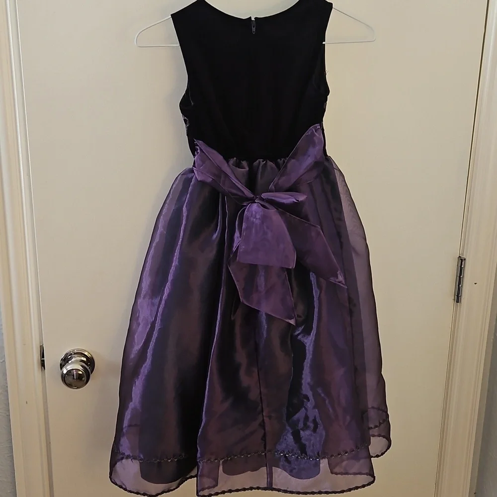 BONNIE JEAN Purple Floral Velvet Chiffon Formal Dress